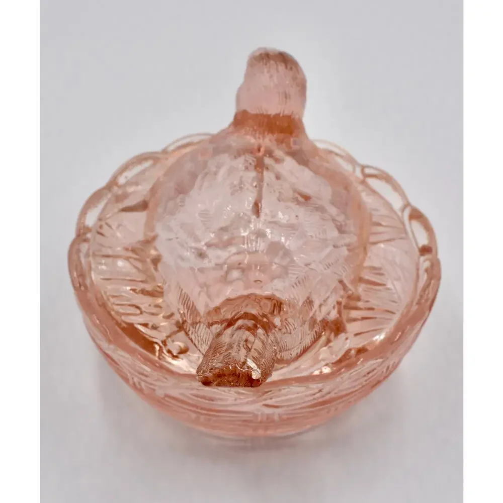 Vintage Hsinchu AA Imports Nesting Bird Pink Depression Glass Covered Bowl Dish